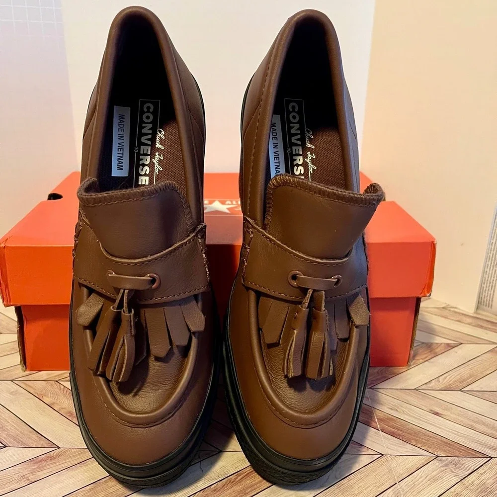 Converse Chuck‎ 70 De Luxe Heel Loafer Platform Leather 7.5 Dark Roast A14715C - Picture 3 of 9